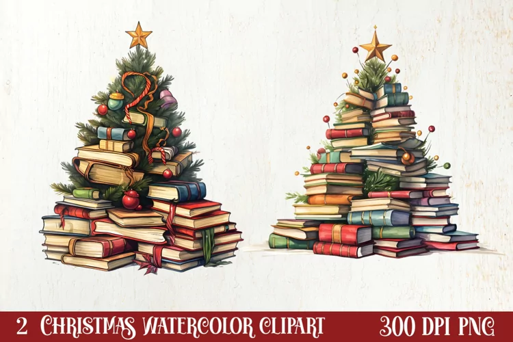 Christmas Books Tree Sublimation Clipart, Christmas Clipart