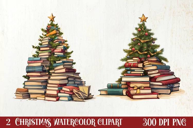 Christmas Books Tree Sublimation Clipart, Christmas Clipart