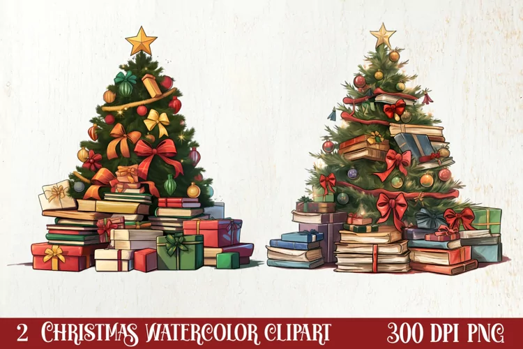 Christmas Books Tree Sublimation Clipart, Christmas Clipart