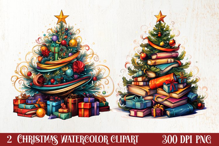 Christmas Books Tree Sublimation Clipart, Christmas Clipart