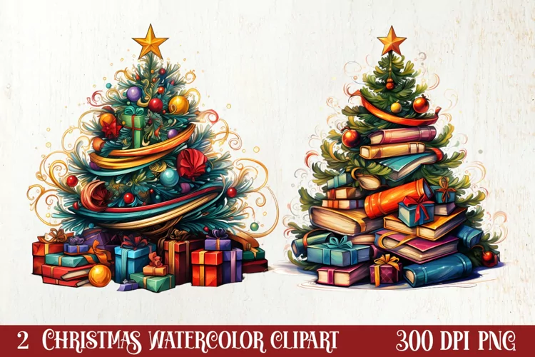 Christmas Books Tree Sublimation Clipart, Christmas Clipart