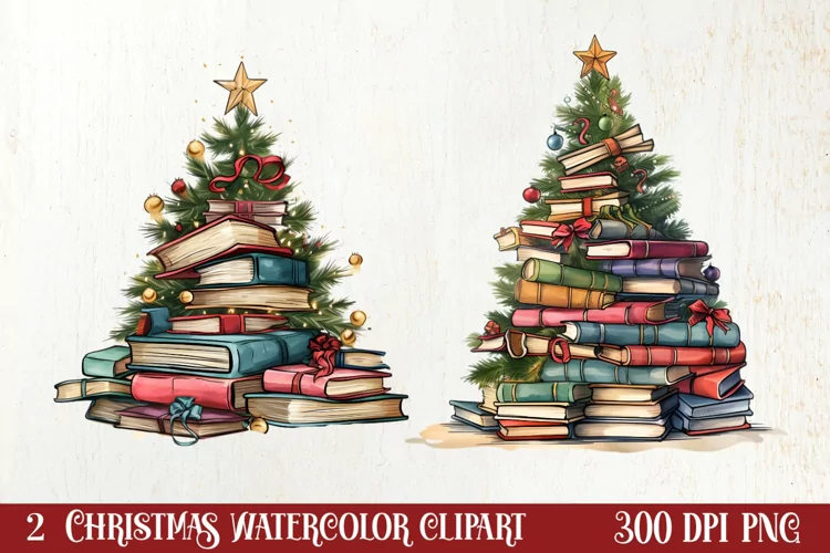 Christmas Books Tree Sublimation Clipart, Christmas Clipart