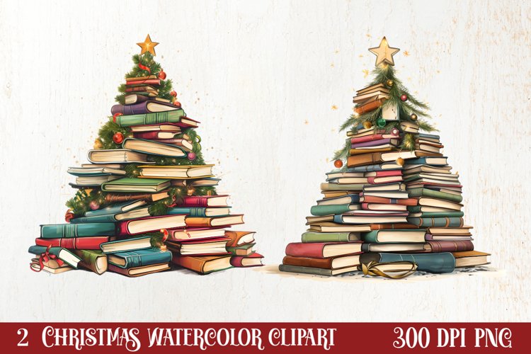 Christmas Books Tree Sublimation Clipart, Christmas Clipart