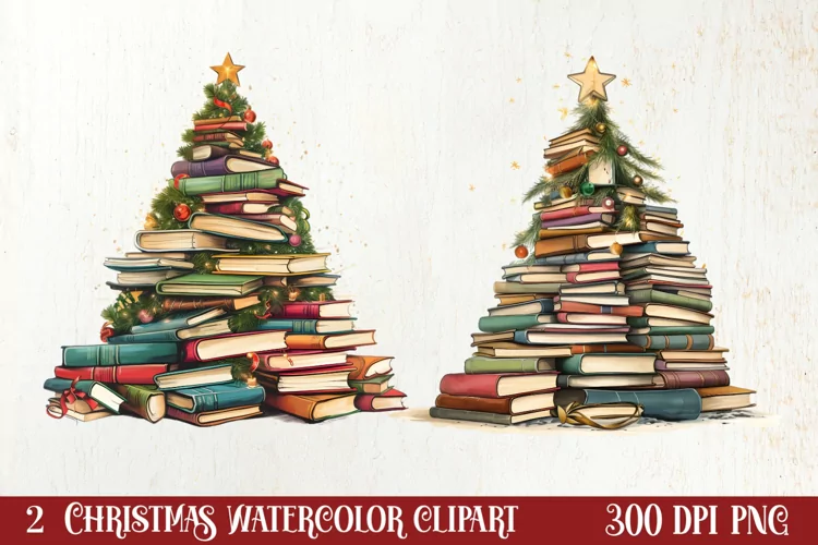 Christmas Books Tree Sublimation Clipart, Christmas Clipart