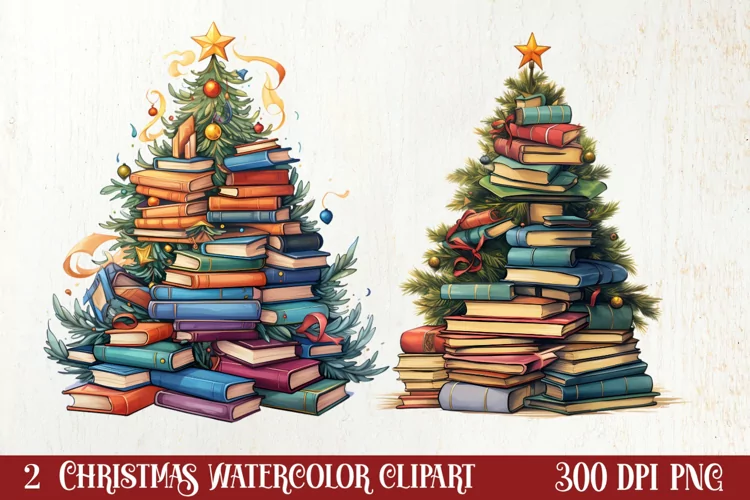 Christmas Books Tree Sublimation Clipart, Christmas Clipart