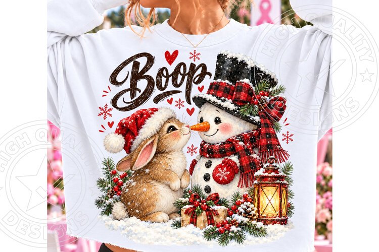 Christmas Boop Cute Snowman & Bunny Christmas PNG example image 1