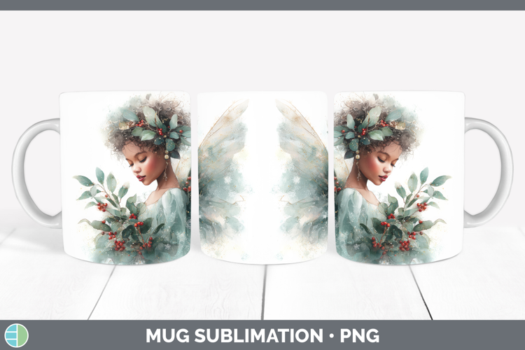 Angel Christmas Botanicals Mug Wrap Sublimation Design