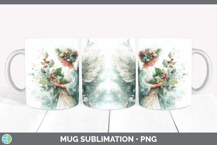 Angel Christmas Botanicals Mug Wrap Sublimation Design