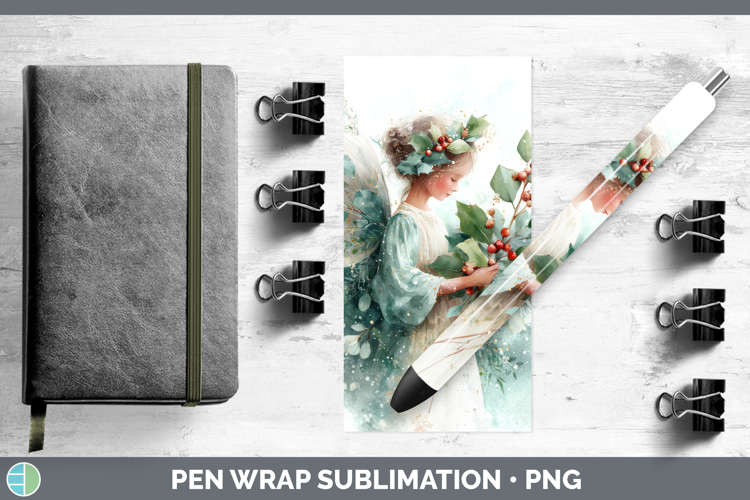 Angel Christmas Botanicals Pen Wrap Sublimation Design
