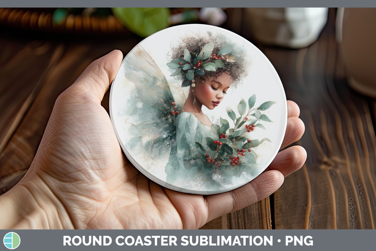 Angel Christmas Botanicals Round Coaster Sublimation Design