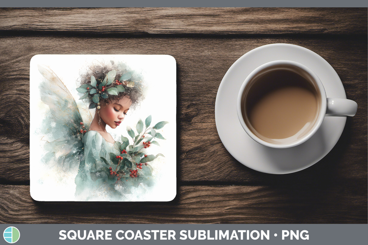 Angel Christmas Botanicals Square Coaster Sublimation Design