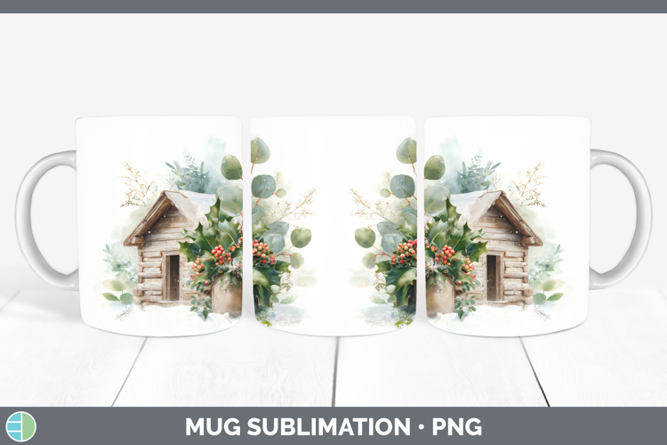 Cabin Christmas Botanicals Mug Wrap Sublimation Design