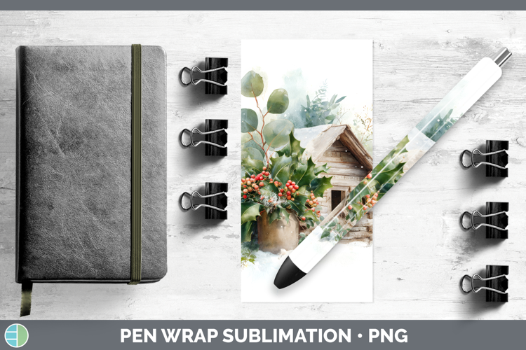 Cabin Christmas Botanicals Pen Wrap Sublimation Design