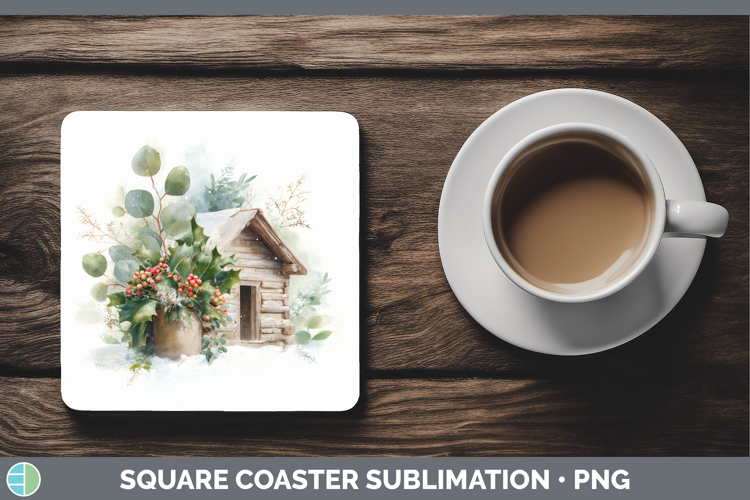 Cabin Christmas Botanicals Square Coaster Sublimation Design