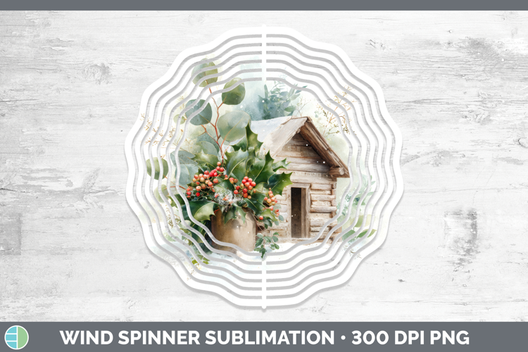 Cabin Christmas Botanicals Wind Spinner Sublimation Design