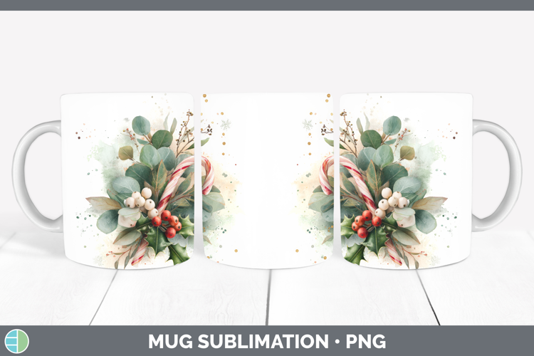 Candy Cane Christmas Botanicals Mug Wrap Sublimation Design