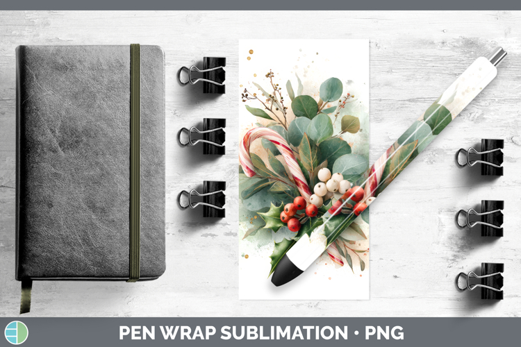 Candy Cane Christmas Botanicals Pen Wrap Sublimation Design