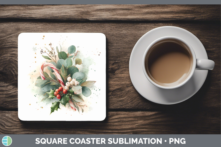 Candy Cane Christmas Botanicals Square Coaster Sublimation D