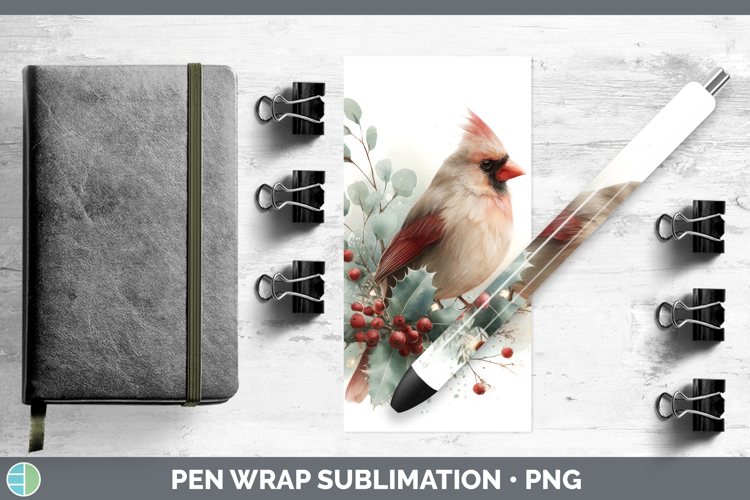 Cardinal Christmas Botanicals Pen Wrap Sublimation Design