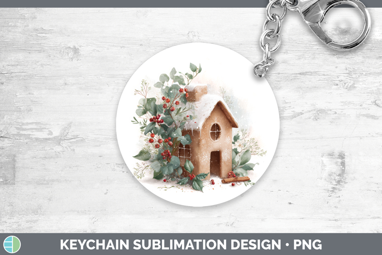 Gingerbread House Christmas Botanicals Keychain Sublimation