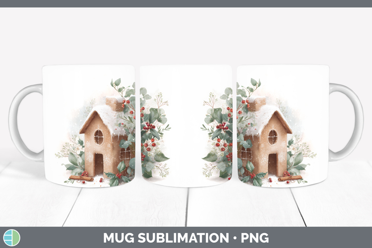 Gingerbread House Christmas Botanicals Mug Wrap Sublimation