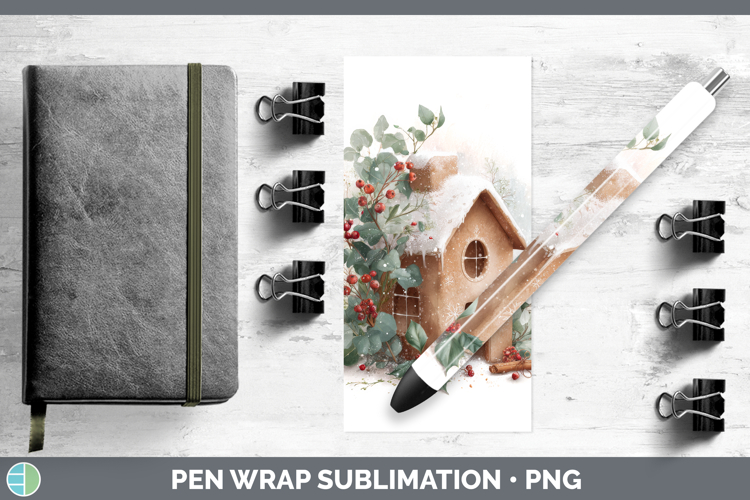Gingerbread House Christmas Botanicals Pen Wrap Sublimation