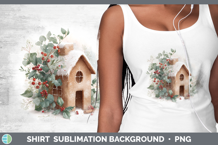 Gingerbread House Christmas Botanicals Shirt Sublimation Des