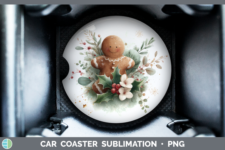 Gingerbread Man Christmas Botanicals Car Coaster Sublimation