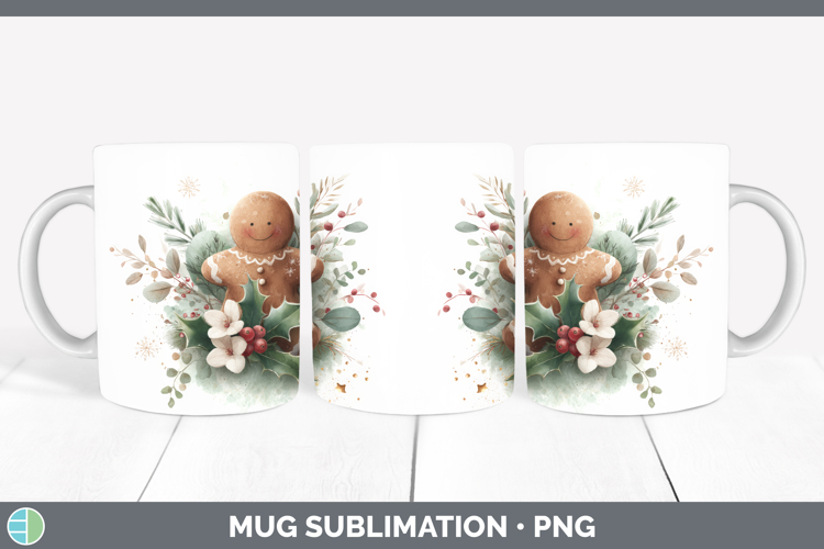 Gingerbread Man Christmas Botanicals Mug Wrap Sublimation De