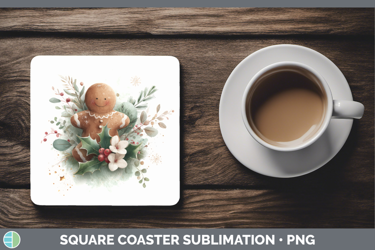 Gingerbread Man Christmas Botanicals Square Coaster Sublimat