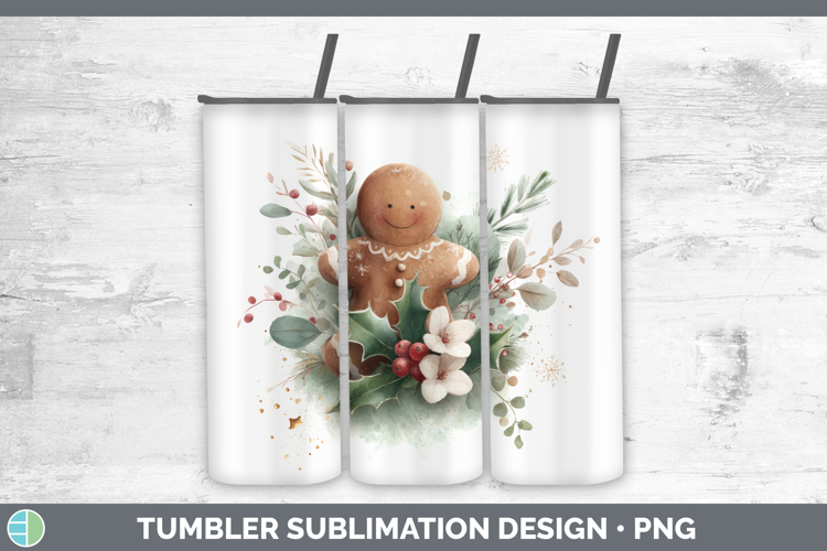 Gingerbread Man Christmas Botanicals Tumbler Sublimation Des