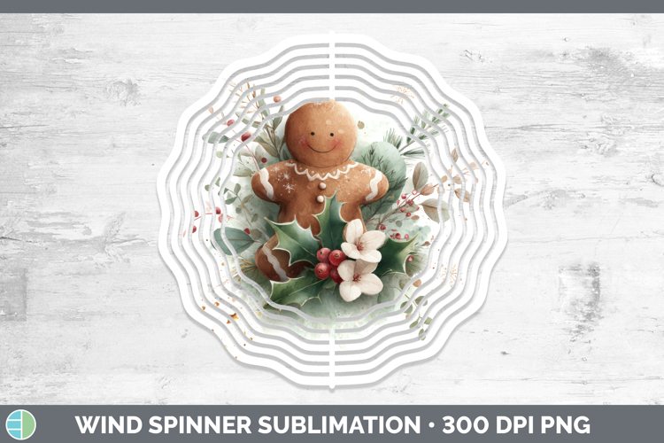 Gingerbread Man Christmas Botanicals Wind Spinner Sublimatio