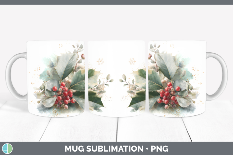 Holly Christmas Botanicals Mug Wrap Sublimation Design