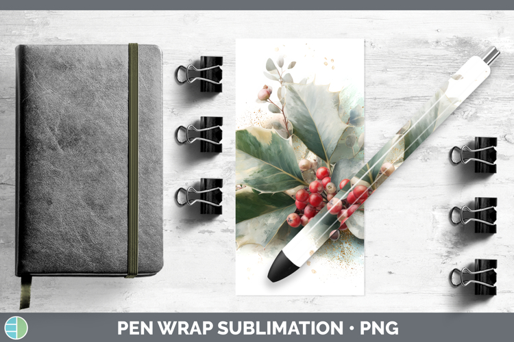 Holly Christmas Botanicals Pen Wrap Sublimation Design