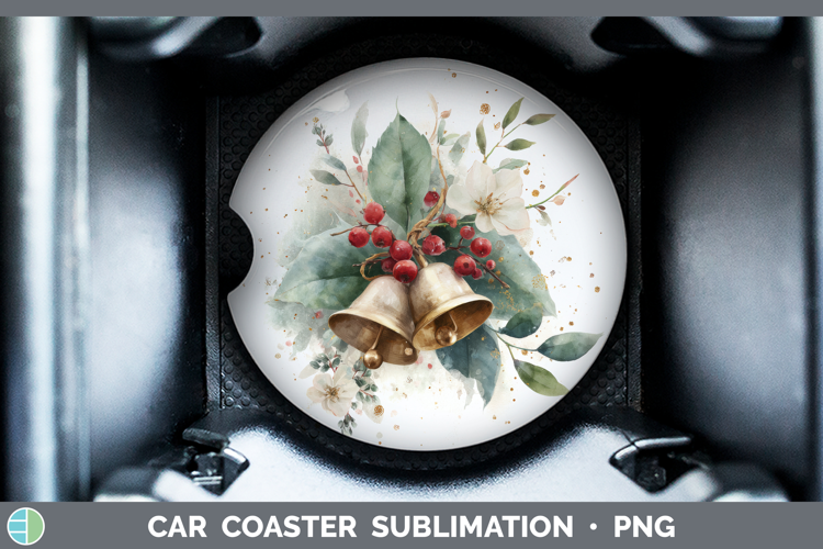 Jingle Bells Christmas Botanicals Car Coaster Sublimation De