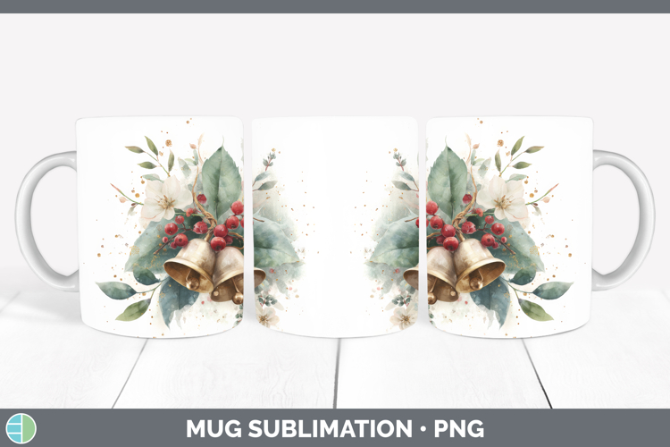 Jingle Bells Christmas Botanicals Mug Wrap Sublimation Desig