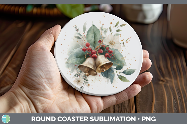 Jingle Bells Christmas Botanicals Round Coaster Sublimation