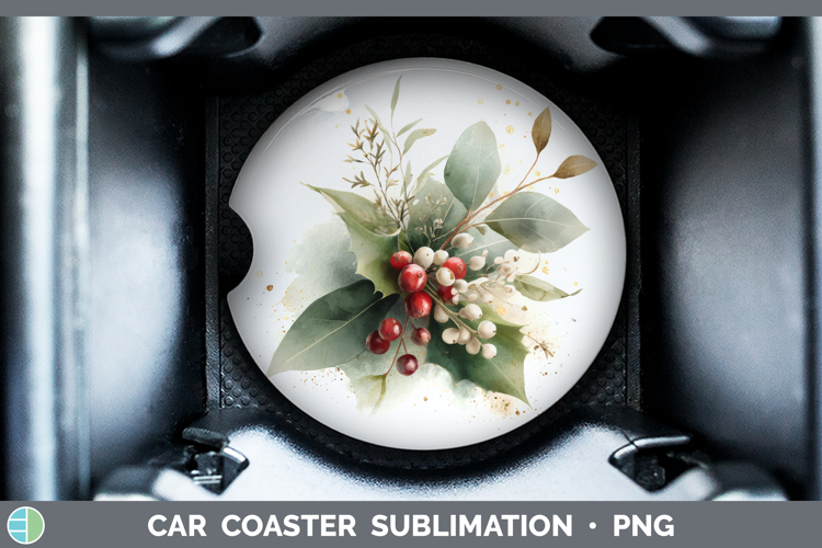 Mistletoe Christmas Botanicals Car Coaster Sublimation Desig