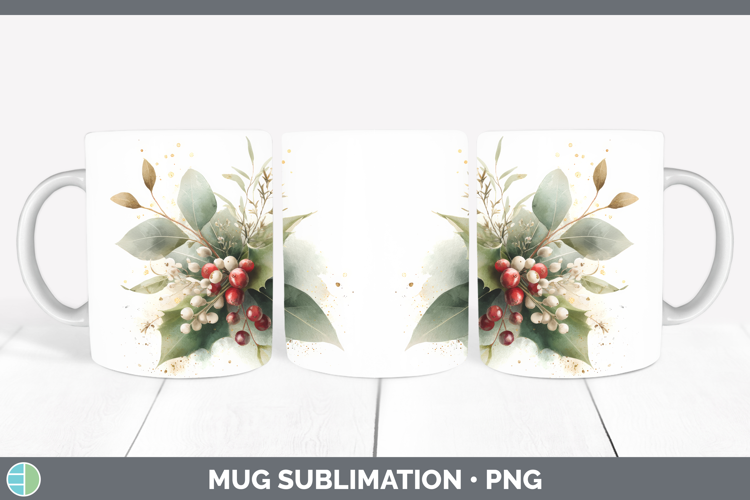 Mistletoe Christmas Botanicals Mug Wrap Sublimation Design