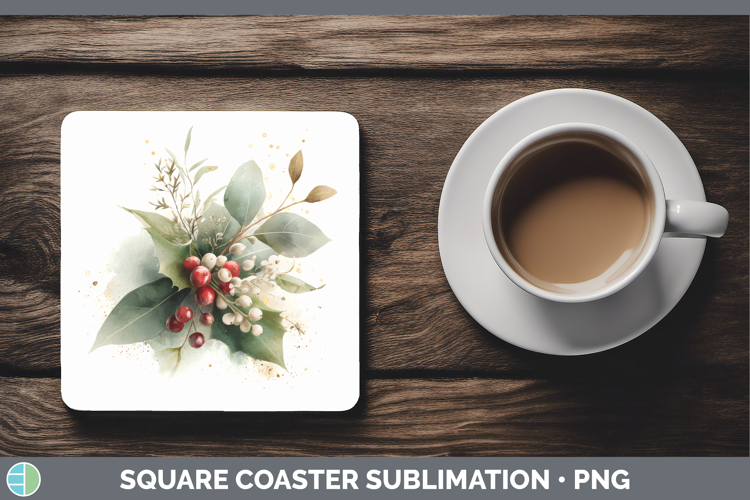 Mistletoe Christmas Botanicals Square Coaster Sublimation De