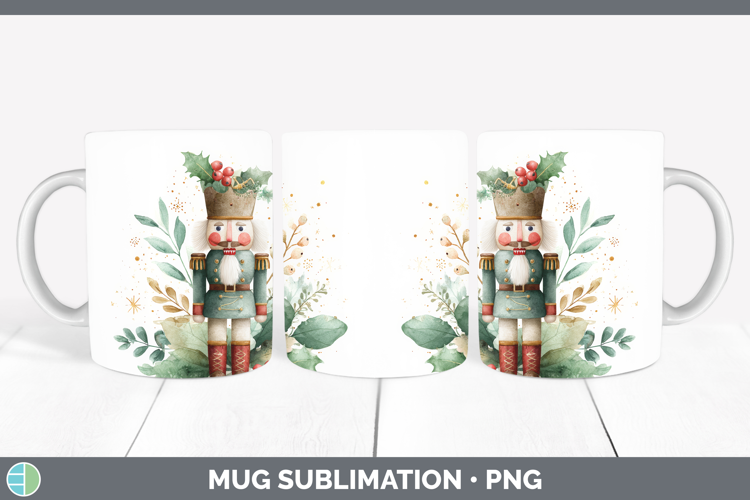 Nutcracker Christmas Botanicals Mug Wrap Sublimation Design