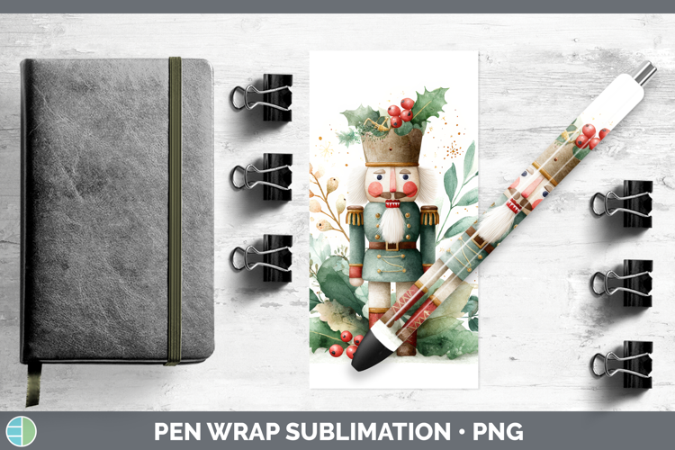 Nutcracker Christmas Botanicals Pen Wrap Sublimation Design