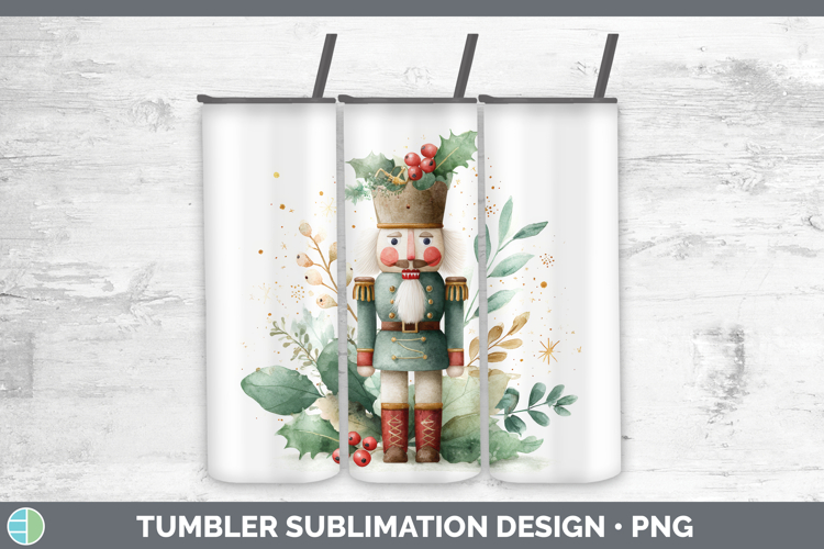 Nutcracker Christmas Botanicals Tumbler Sublimation Design