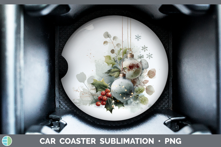 Ornaments Christmas Botanicals Car Coaster Sublimation Desig