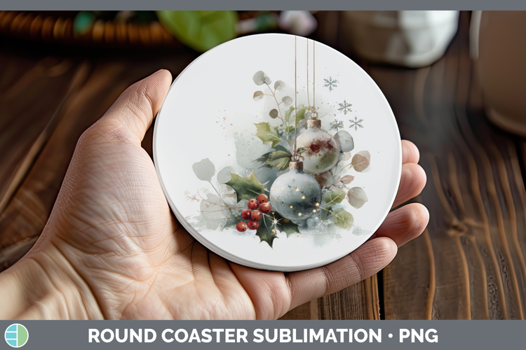 Ornaments Christmas Botanicals Round Coaster Sublimation Des