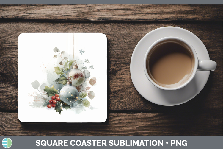 Ornaments Christmas Botanicals Square Coaster Sublimation De