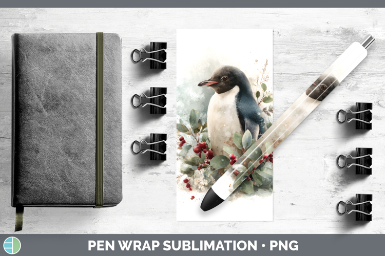 Penguin Christmas Botanicals Pen Wrap Sublimation Design