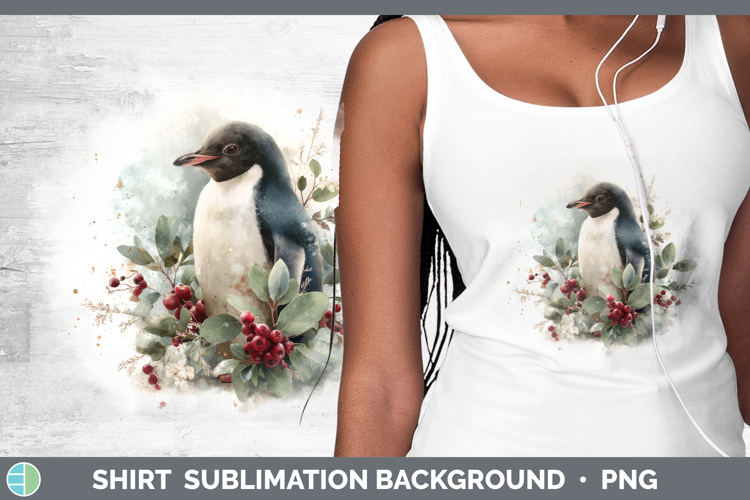 Penguin Christmas Botanicals Shirt Sublimation Design