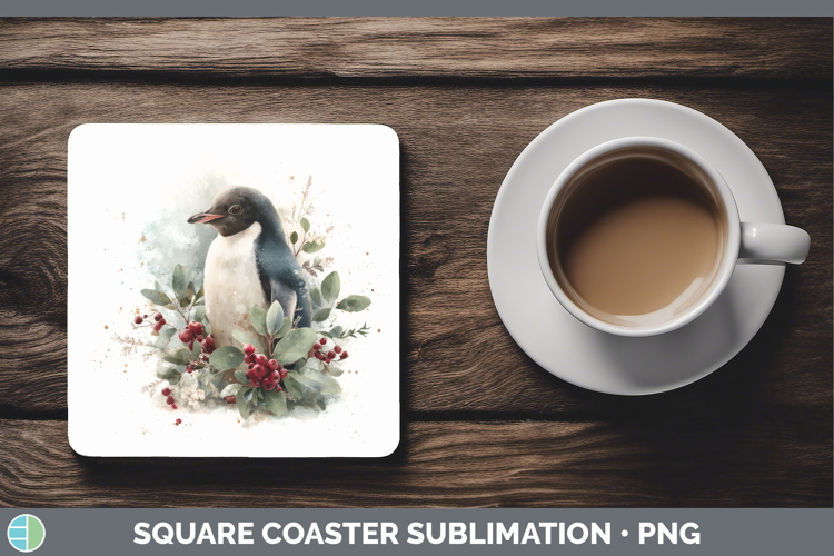 Penguin Christmas Botanicals Square Coaster Sublimation Desi
