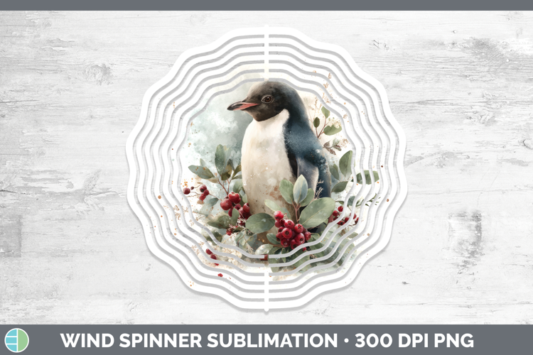 Penguin Christmas Botanicals Wind Spinner Sublimation Design